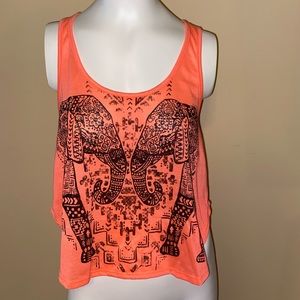 Neon coral pink elephant print tank top